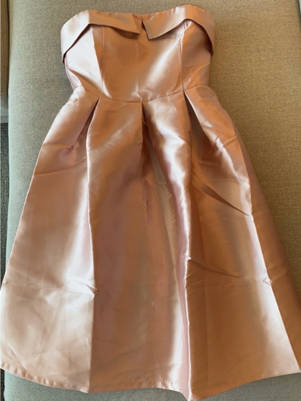 Strapless Satin Fit-and-Flare Dress in Rose Gold